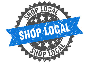 shop local stamp. grunge round sign with ribbon