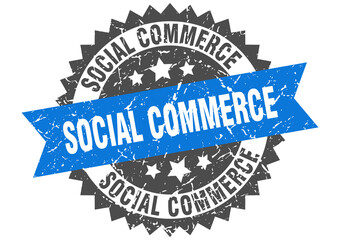 social commerce stamp. grunge round sign with ribbon
