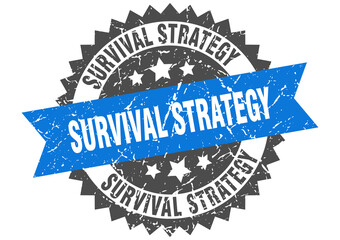 survival strategy stamp. grunge round sign with ribbon