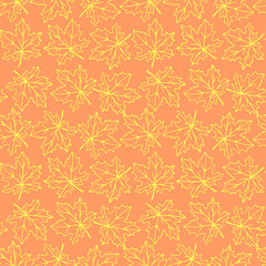 Seamless pattern of contoured maple leaves isolated. Simple vector texture for fabric, invitations, home textiles. Concept of autumn, forest, leaf fall