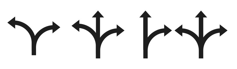 set of -ways direction arrow icon   Road direction sign
