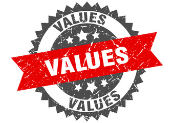values stamp. grunge round sign with ribbon