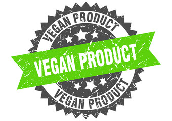 vegan product stamp. grunge round sign with ribbon