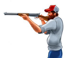 American man aiming with a riffle. Digital illustration