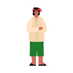 Indian farmer or countryman in traditional clothes male cartoon character, flat vector illustration isolated on white background. Agricultural worker or peasant.