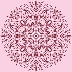 Floral linear pattern in mandala style, flat design, vector illustration.