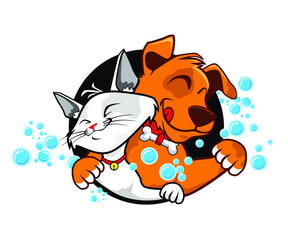 cat and dog mascot cartoon in vector