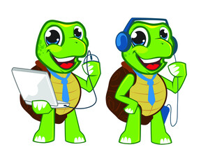 green turtle mascot cartoon in vector