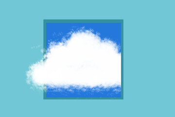 creative frame with cloud and blue sky. Think outside box concept