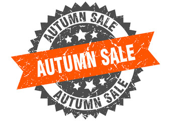 autumn sale stamp. grunge round sign with ribbon