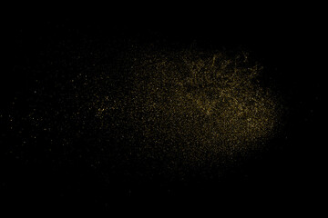 Gold Glitter Texture Isolated on Black Background. Golden stardust. Amber Particles Color. Sparkles Rain. Vector Illustration, Eps 10.