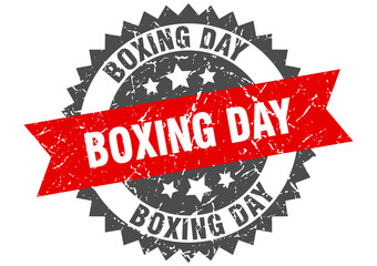 boxing day stamp. grunge round sign with ribbon