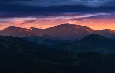 Spectacular sunset over the Romanian mountains