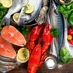 Fresh fish and seafood with vegetables