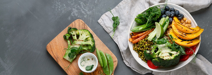 Buddha bowl of  grilled vegetables and legumes