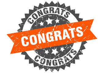 congrats stamp. grunge round sign with ribbon