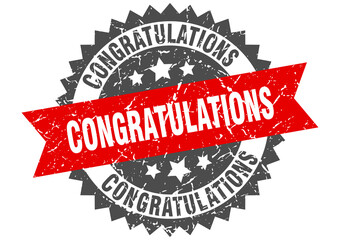 congratulations stamp. grunge round sign with ribbon