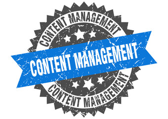 content management stamp. grunge round sign with ribbon