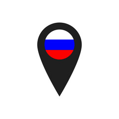 Location pin and russia flag on white background