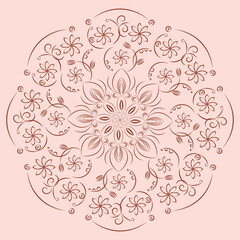 Floral pattern, mandala style, linear  drawing, flat design, vector illustration. 