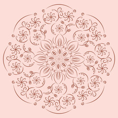 Floral pattern, mandala style, linear  drawing, flat design, vector illustration. 