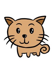 cartoon cute brown cat on white background