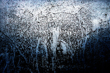 Naklejka na ściany i meble Grunge background. White concrete wall with black particles of dirt and smudges, blue color. Abstract texture surface. Copy space, dark moody, horrible oppressive atmosphere