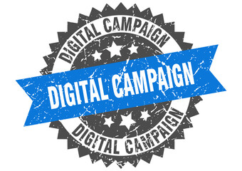 digital campaign stamp. grunge round sign with ribbon