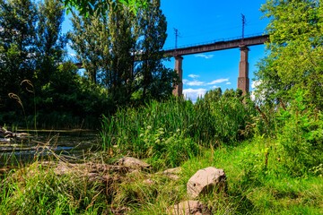 Railway Bridge viaduct across the Inhulets river in Kryvyi Rih, Ukraine