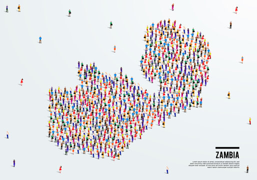 Zambia Map. Large group of people form to create a shape of Zambia Map. vector illustration.