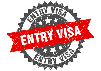 entry visa stamp. grunge round sign with ribbon