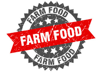 farm food stamp. grunge round sign with ribbon