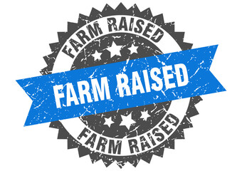 farm raised stamp. grunge round sign with ribbon