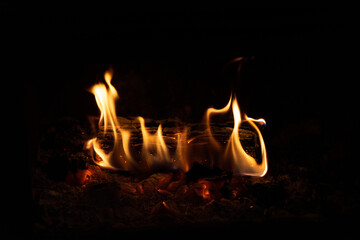 burning wood on a dark background