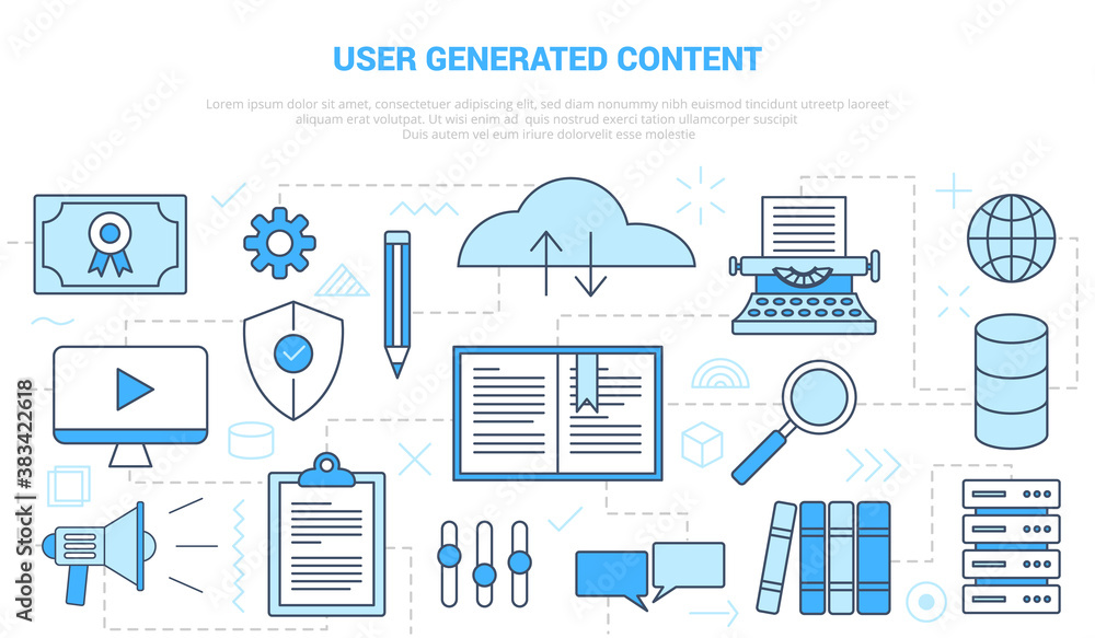 Aufkleber ugc user generated content concept with icon set template banner with modern blue color style