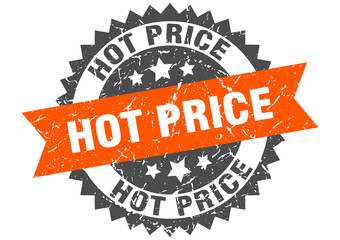 hot price stamp. grunge round sign with ribbon