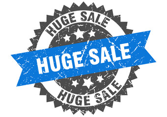 huge sale stamp. grunge round sign with ribbon