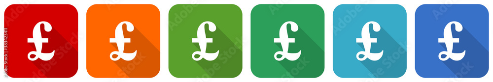 Poster Pound icon set, flat design vector illustration in 6 colors options for webdesign and mobile applications