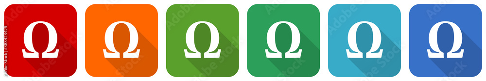 Poster Omega icon set, flat design vector illustration in 6 colors options for webdesign and mobile applications