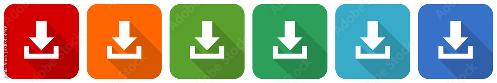 Poster download icon set, flat design vector illustration in 6 colors options for webdesign and mobile appl
