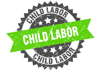 child labor stamp. grunge round sign with ribbon