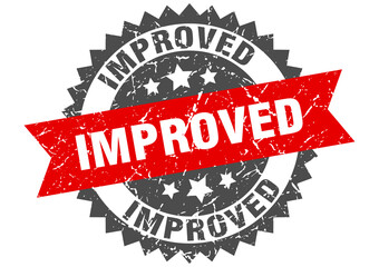 improved stamp. grunge round sign with ribbon