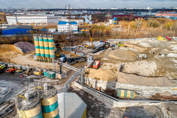 Concrete mixing plant aerial view.