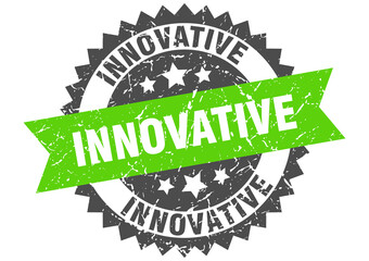 innovative stamp. grunge round sign with ribbon