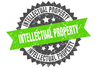 intellectual property stamp. grunge round sign with ribbon