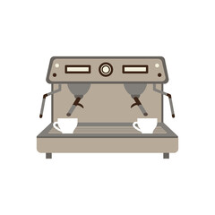 Espresso maker coffee machine with two cups isolated on white background.