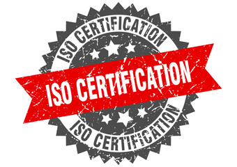 iso certification stamp. grunge round sign with ribbon