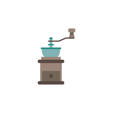 Vintage manual coffee grinder, flat cartoon vector illustration isolated