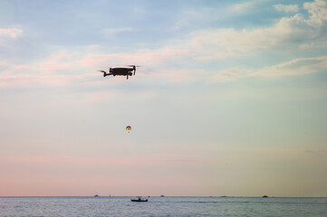 Boat and drone on the sea