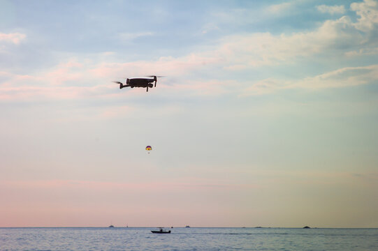 Boat and drone on the sea